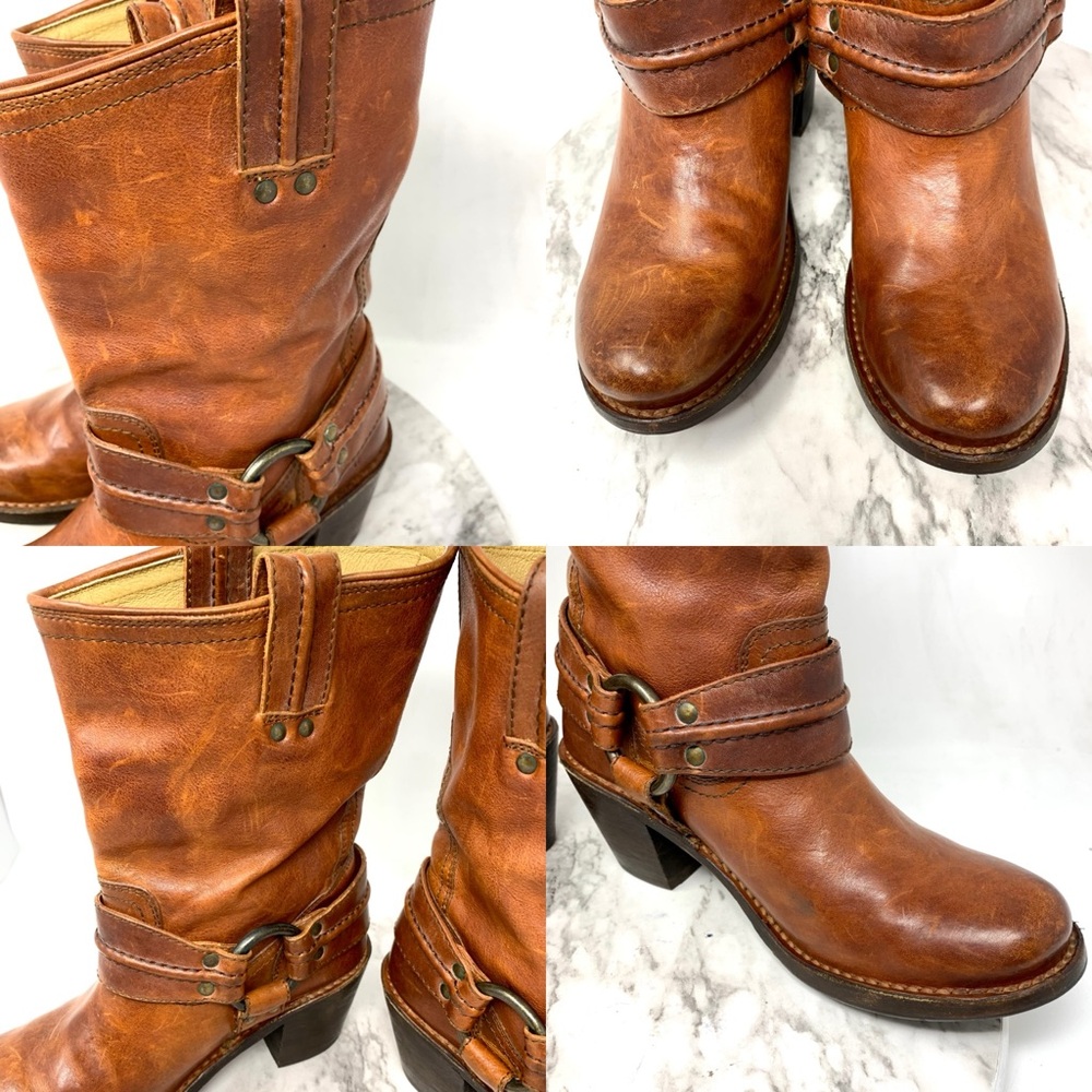 Frye Carmin Harness Short Brown Leather Boots 6 Boho Moto Whimsigoth Festival - Picture 11 of 16